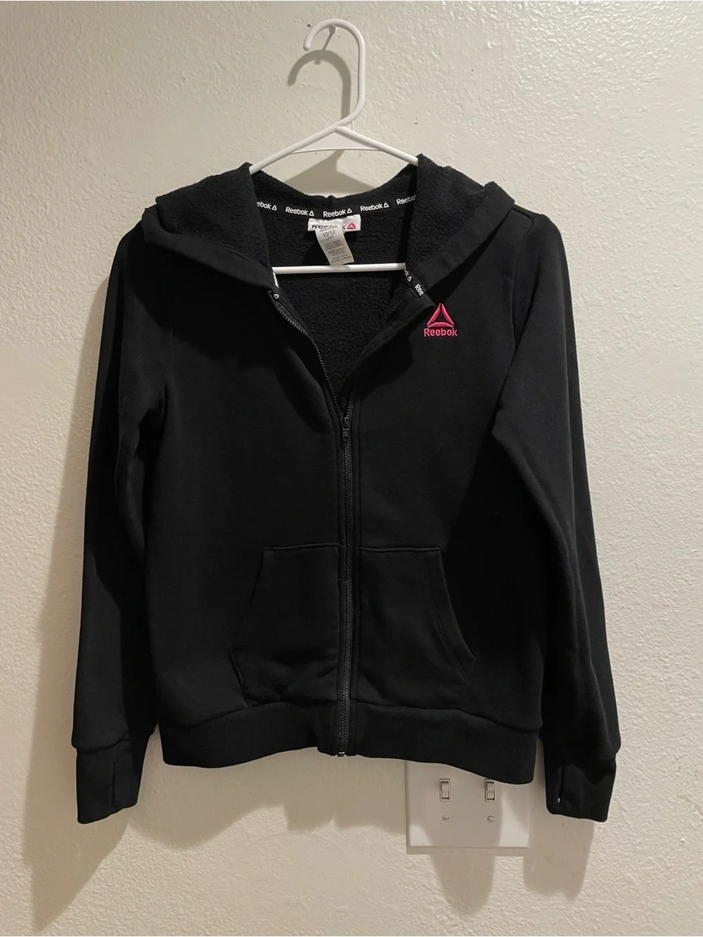 Reebok Girls Athletic Full Zip Fleece Hoodie Black/Pink Size L